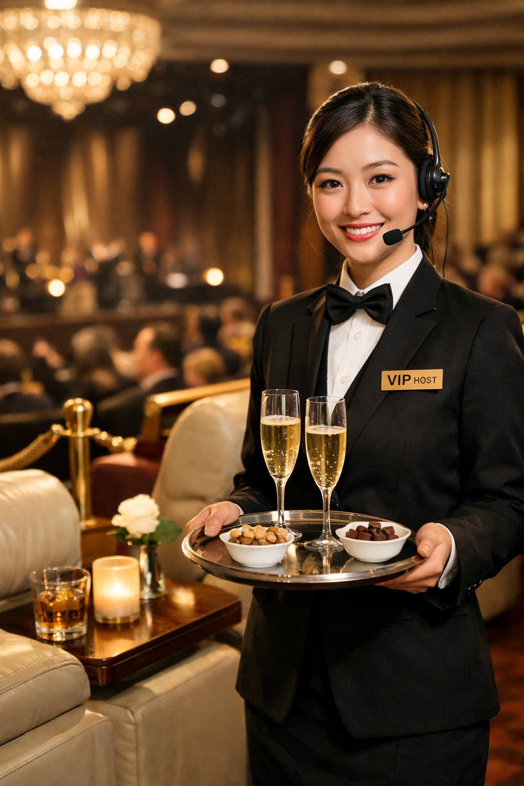 大井競馬場内の有料席VIP席にてお客様への接客業務